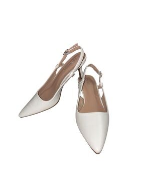 Top Moda White Bridal Faux Leather Pointy Kitten Heel Slingback Sandals Size 5.5